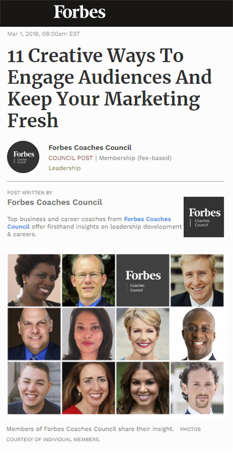11 Creative Ways To Engage Audiences And Keep Your Marketing Fresh : Forbes Eddie Turner