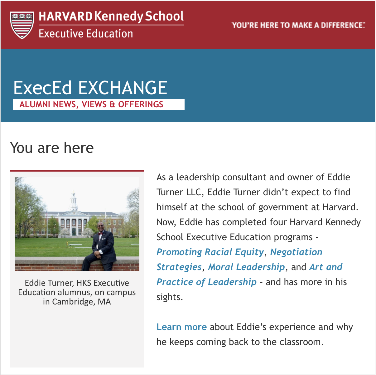 Eddie Turner Reflects on his HKS Executive Education Experience